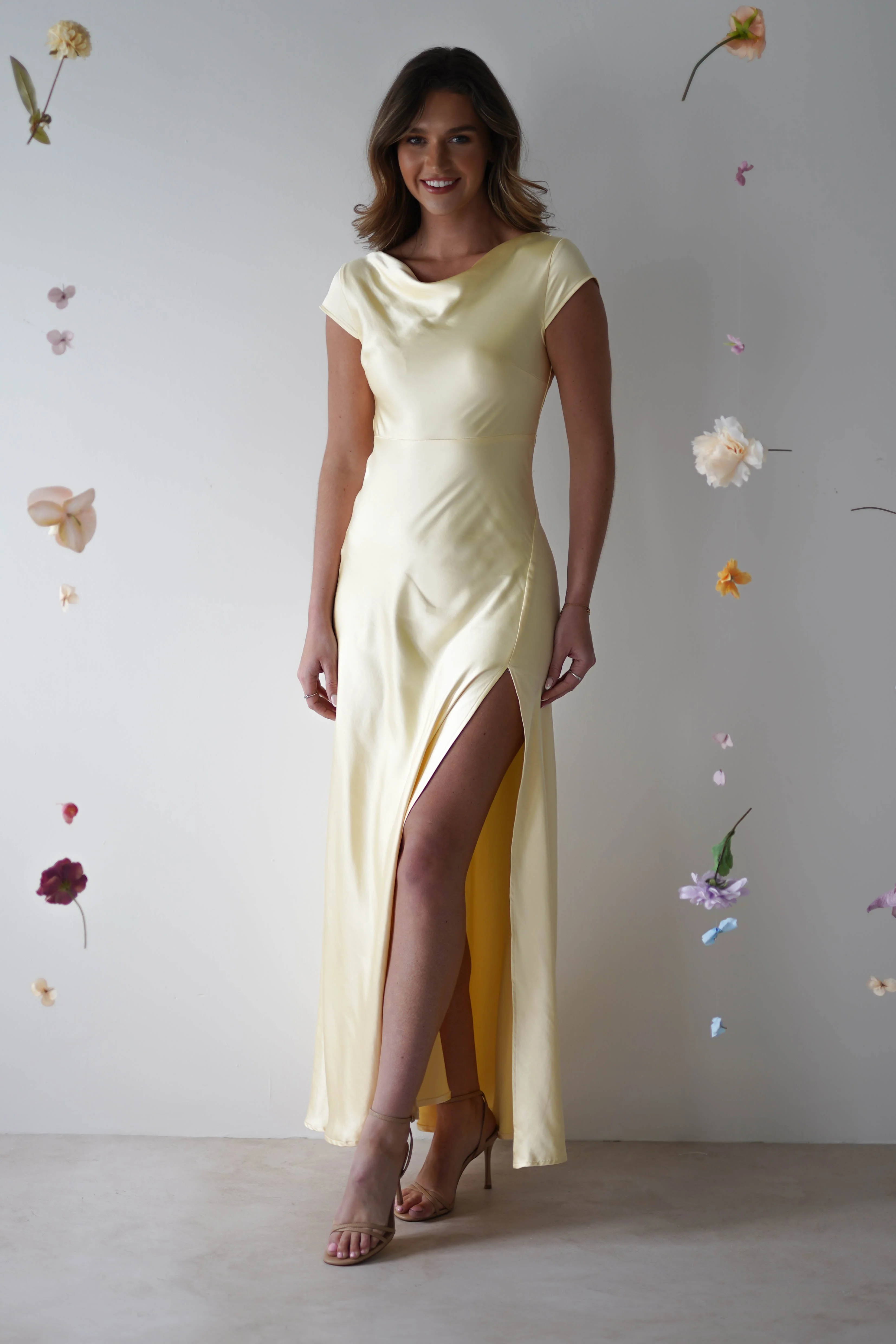 Ramona Soft Satin Maxi Dress | Yellow - Image 2