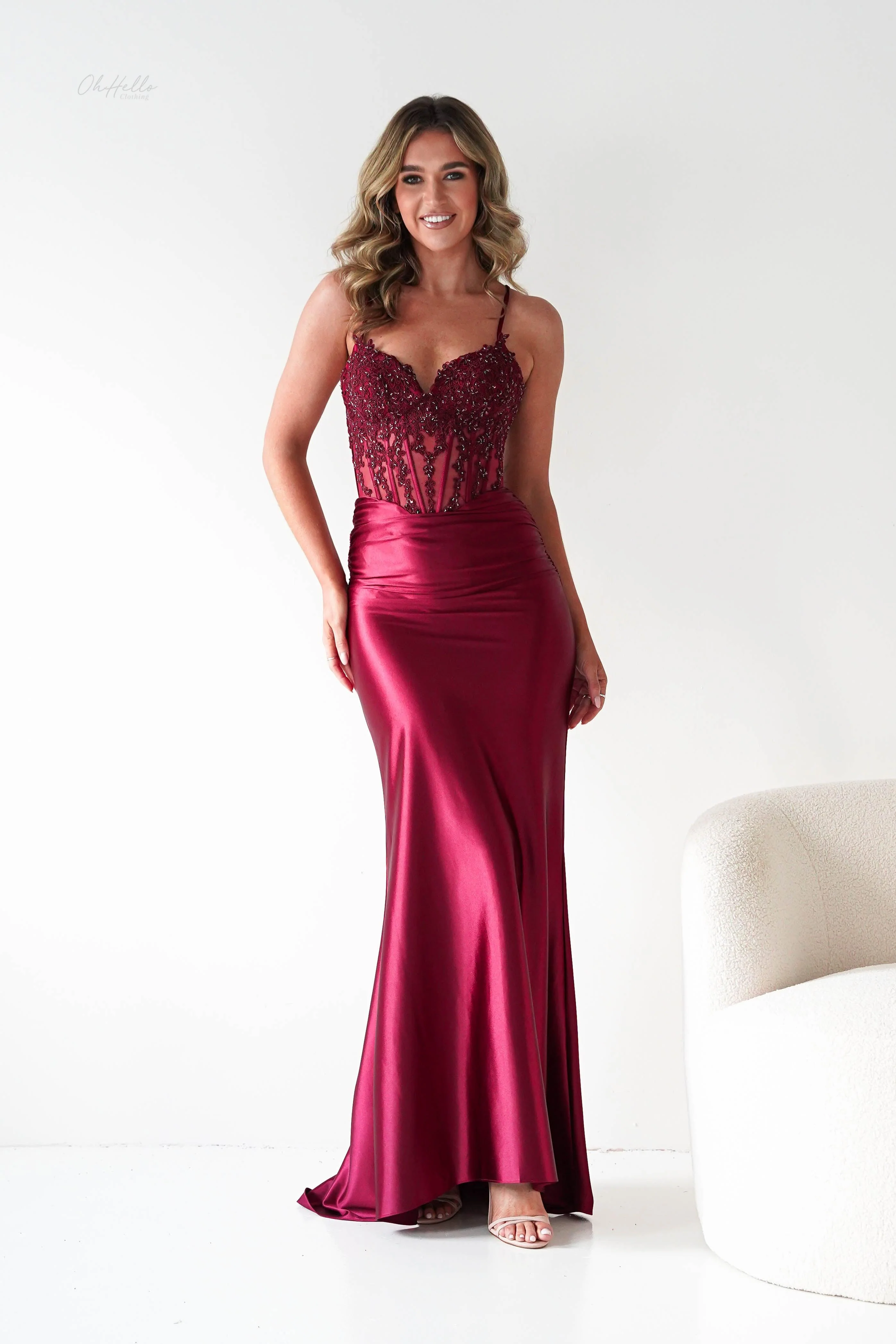 Raya Embellished Corset Gown | Dark Red - Image 3