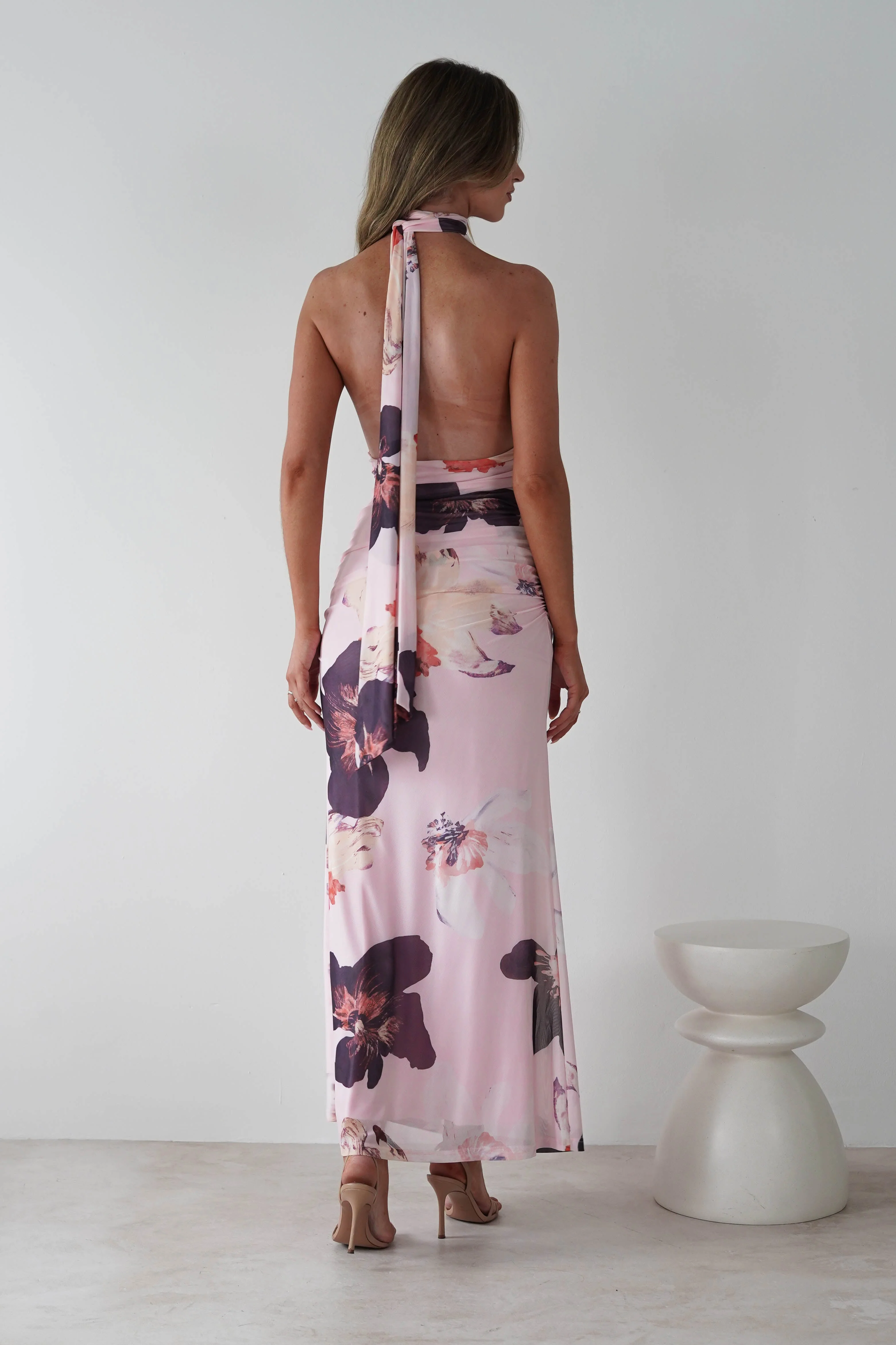 Rhoda Floral Print Mesh Maxi Dress | Light Pink - Image 3