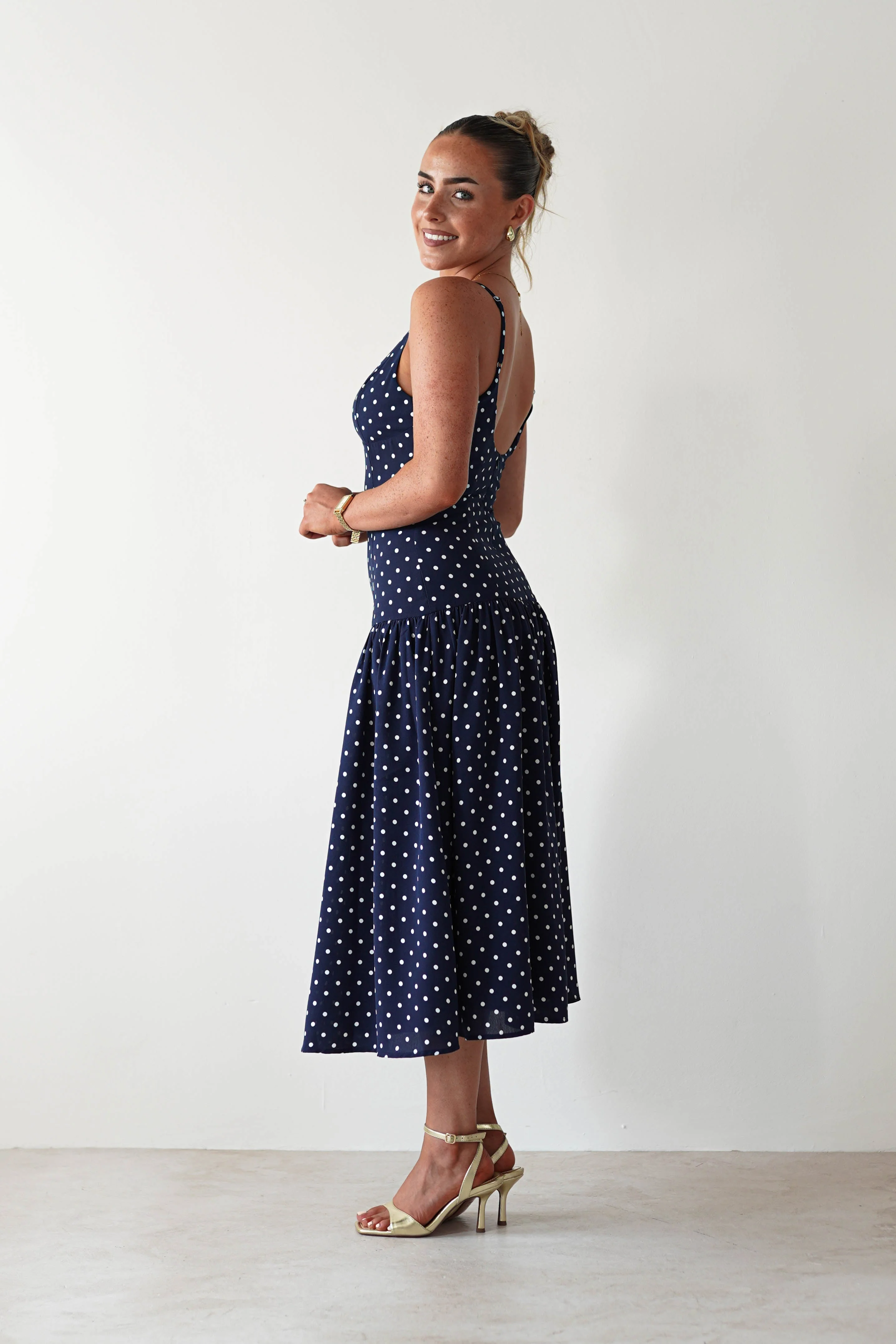 Ritz Polka Dot Drop-hem Midi Dress | Navy - Image 3