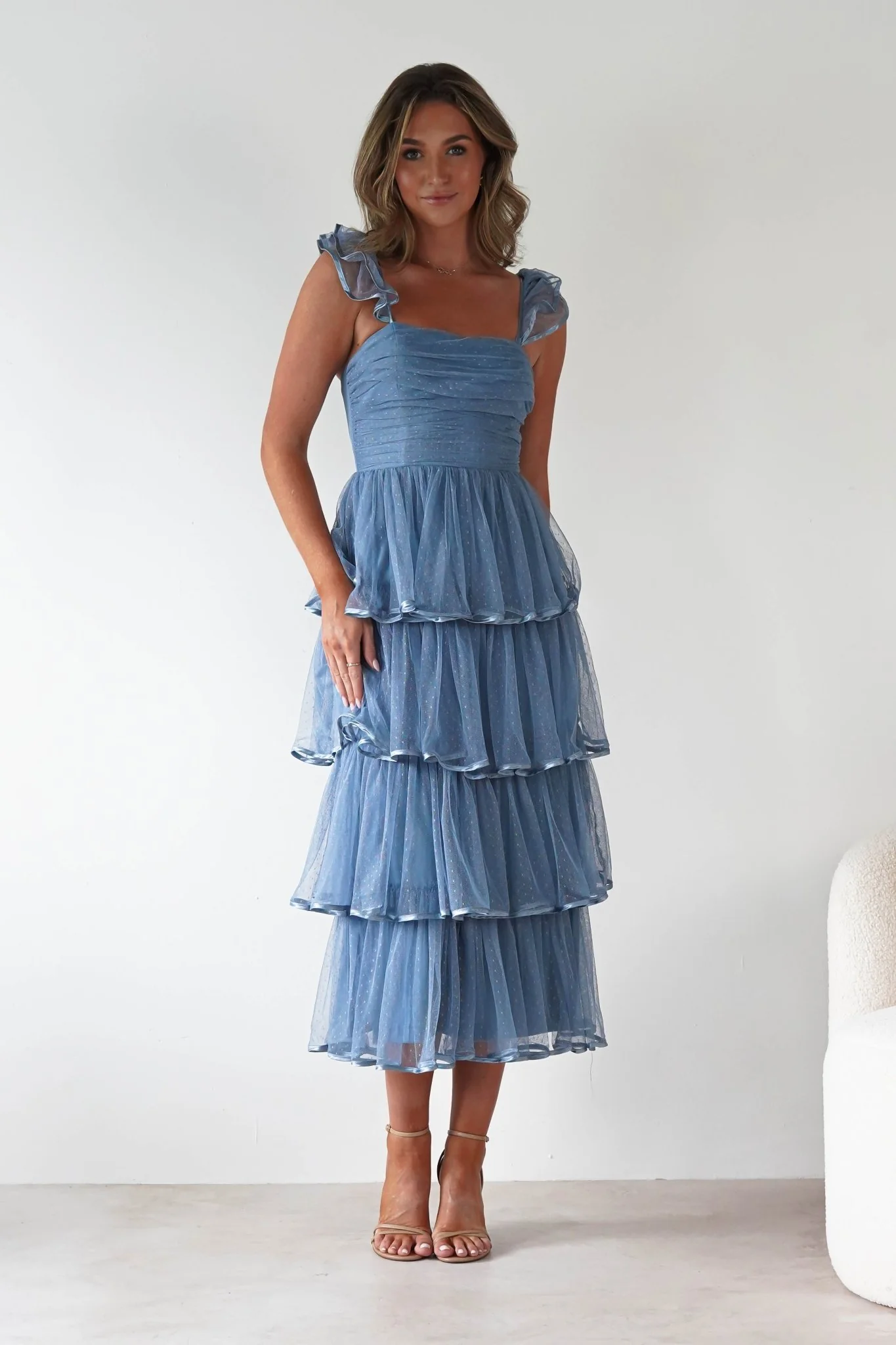 Riverina Tulle Layered Midi Dress | Blue - Image 5