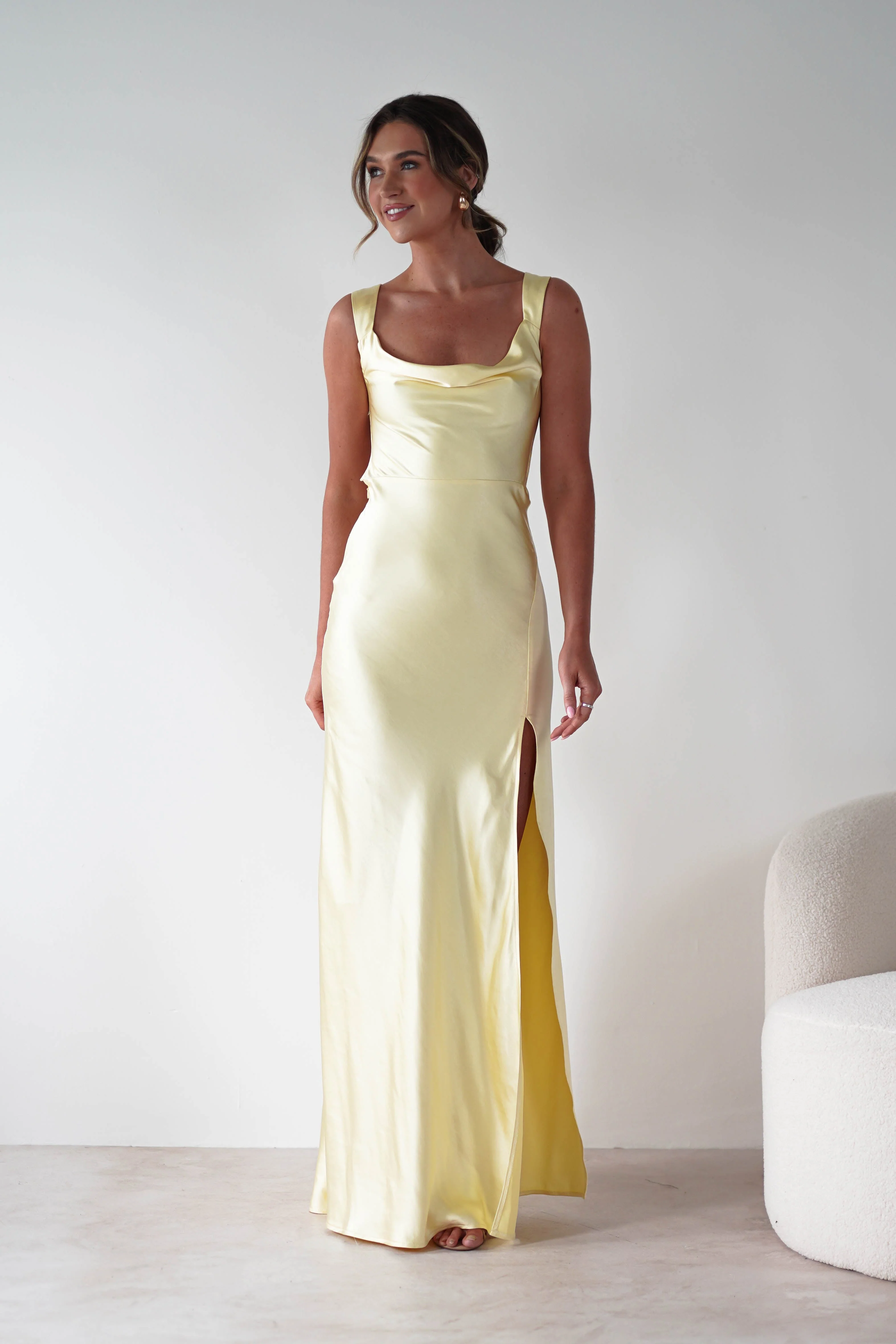 Riviera Soft Satin Maxi Gown | Yellow - Image 6