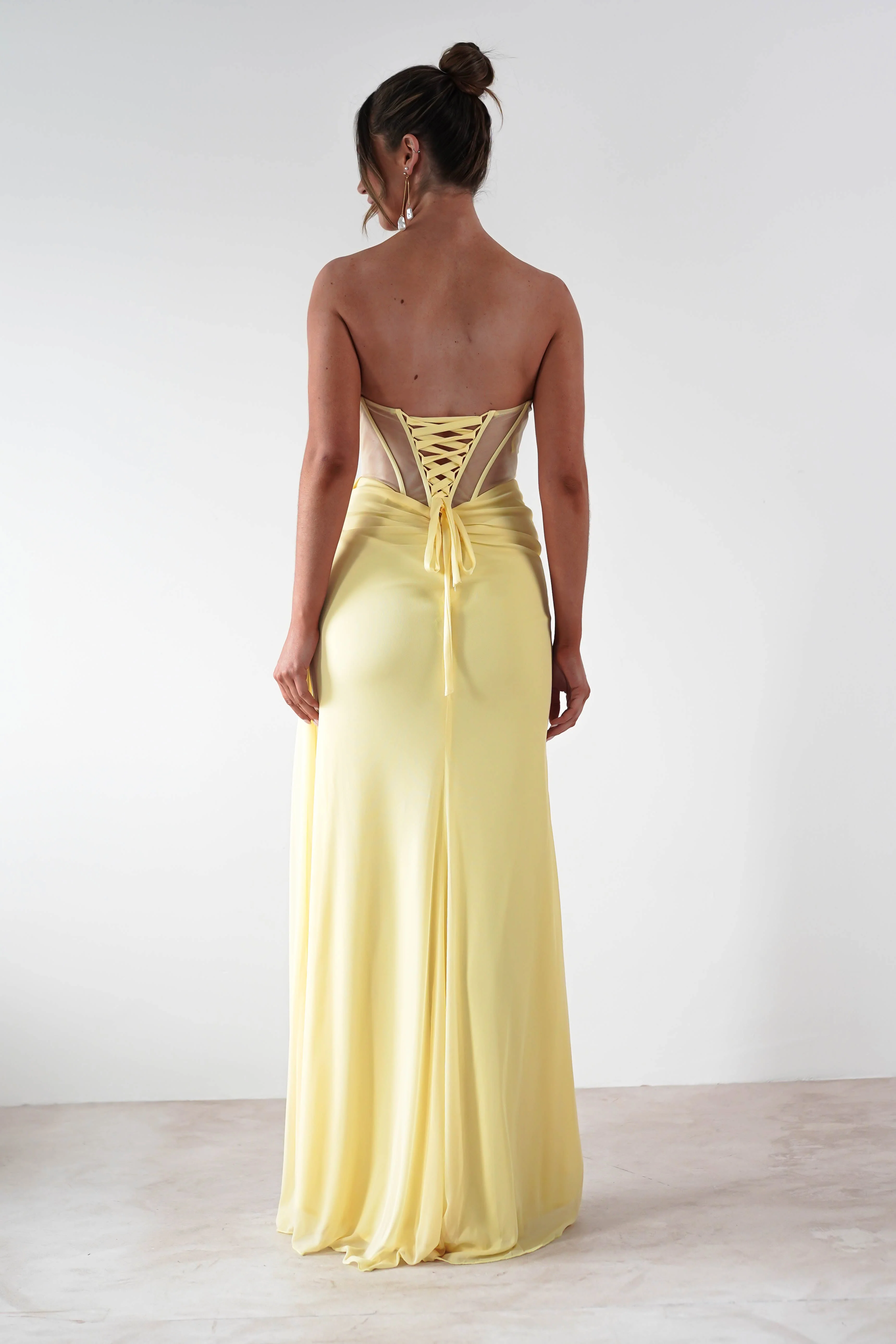 Robyn Draped Fitted Stapless Gown | Yellow - Image 5