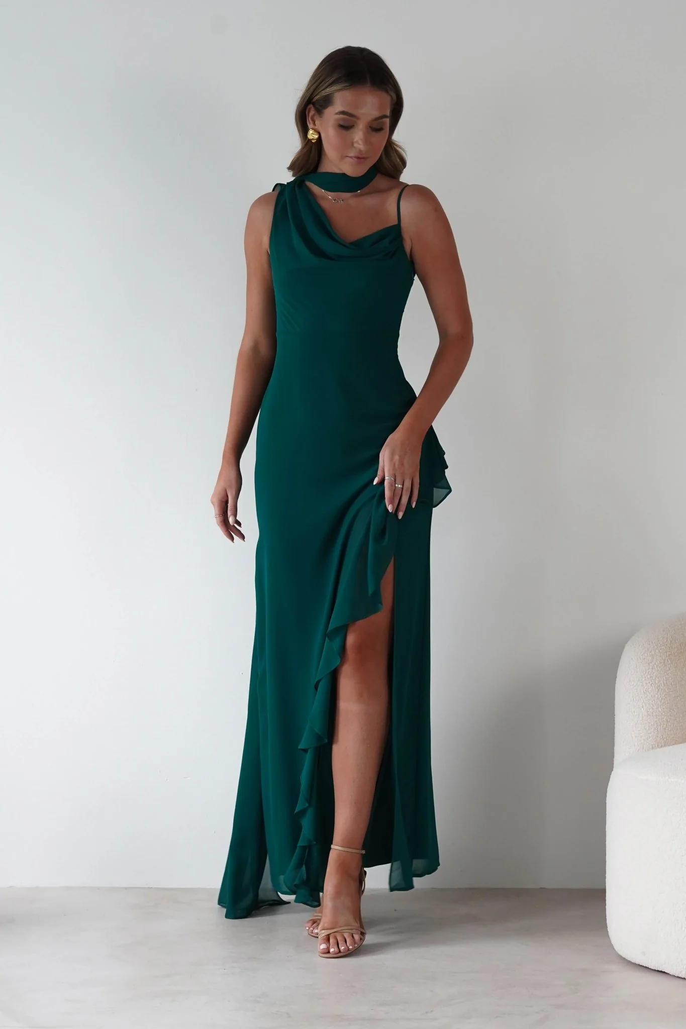 Rosella Ruffle Detail Maxi Dress | Emerald - Image 8