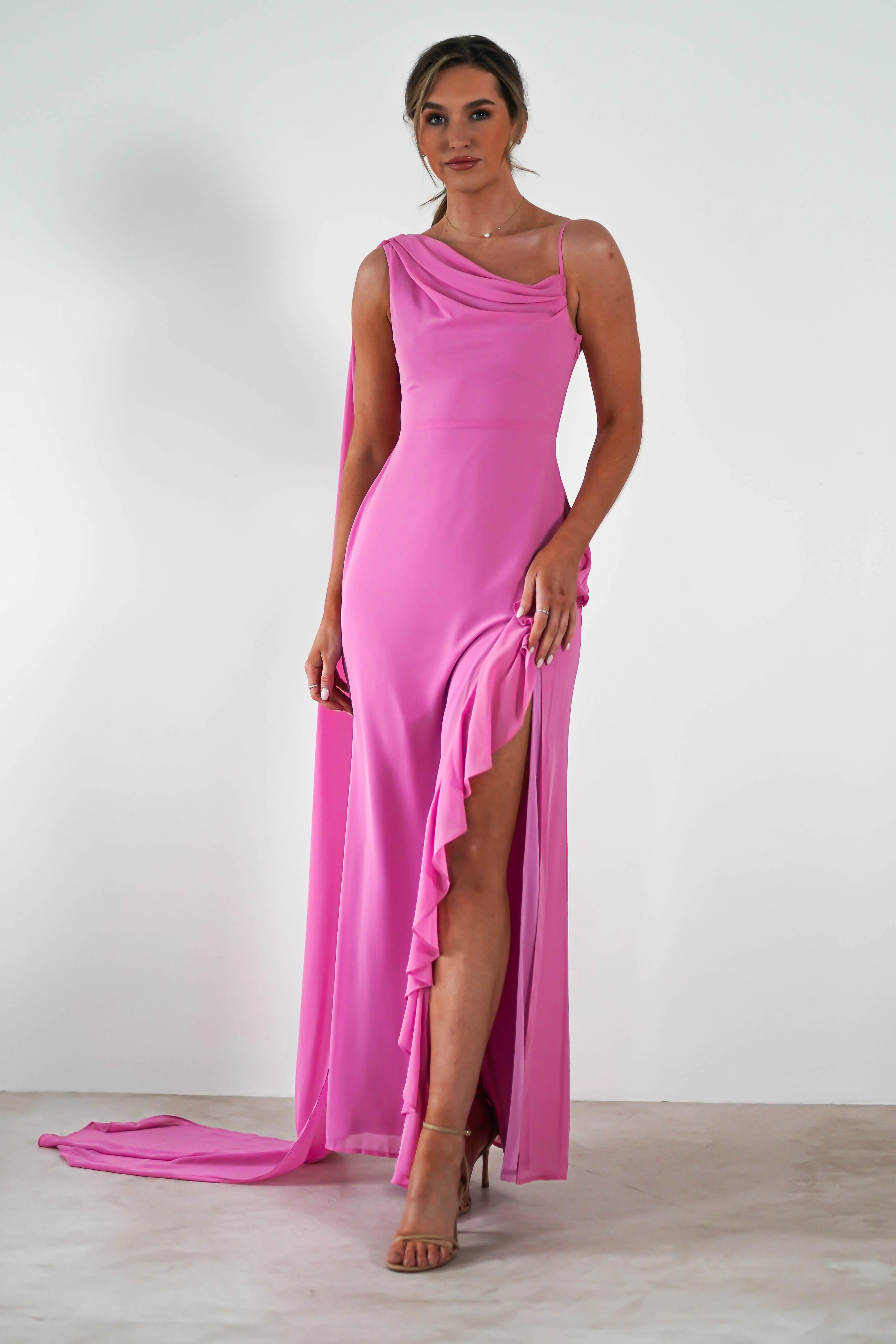 Rosella Ruffle Detail Maxi Dress | Fuchsia - Image 10