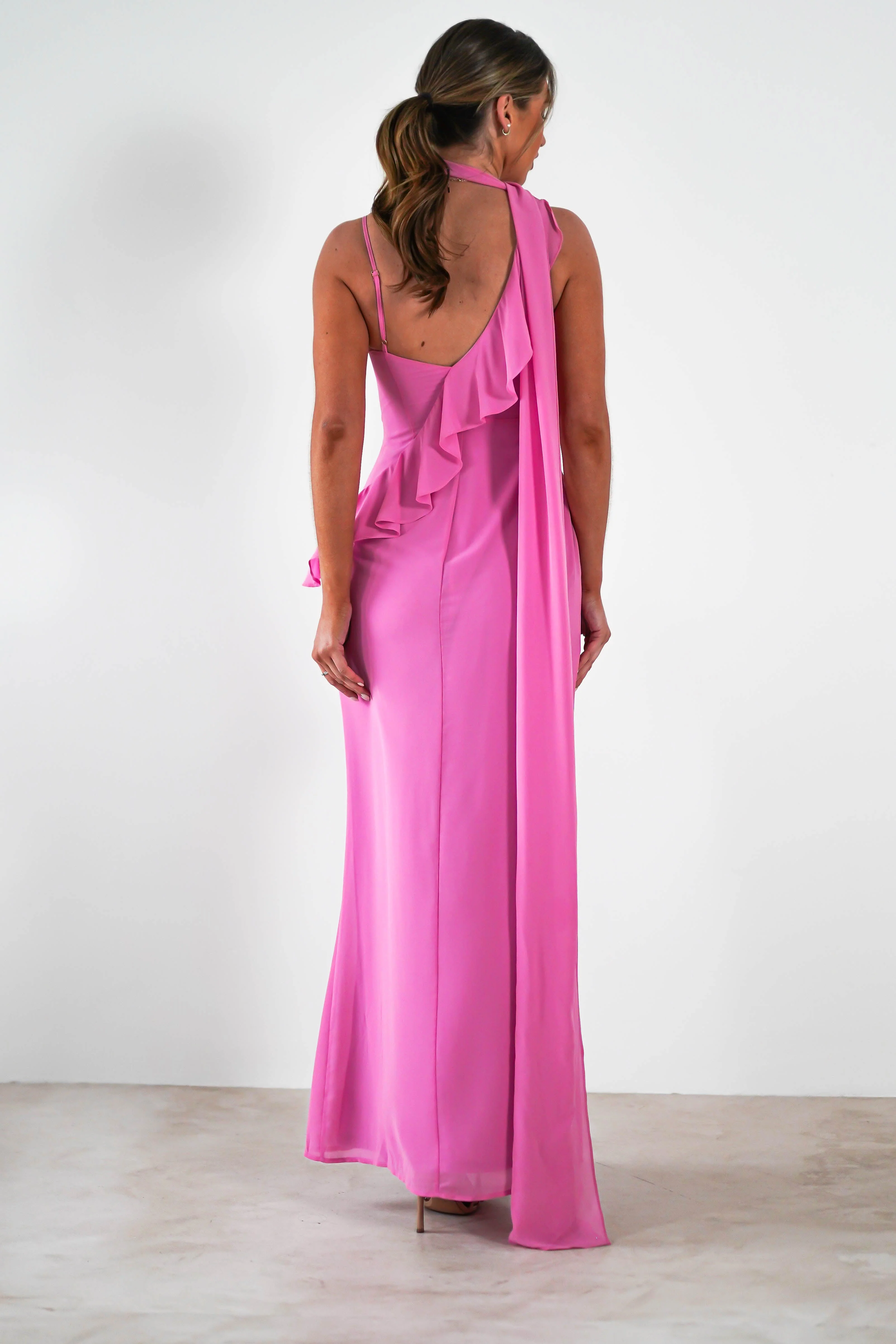 Rosella Ruffle Detail Maxi Dress | Fuchsia - Image 2