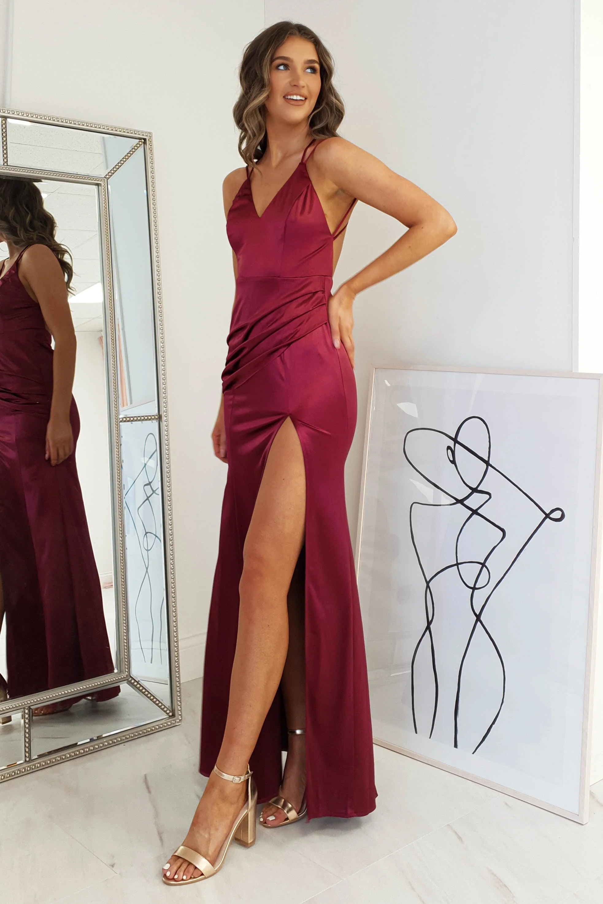 Simone Satin Gown | Burgundy - Image 3