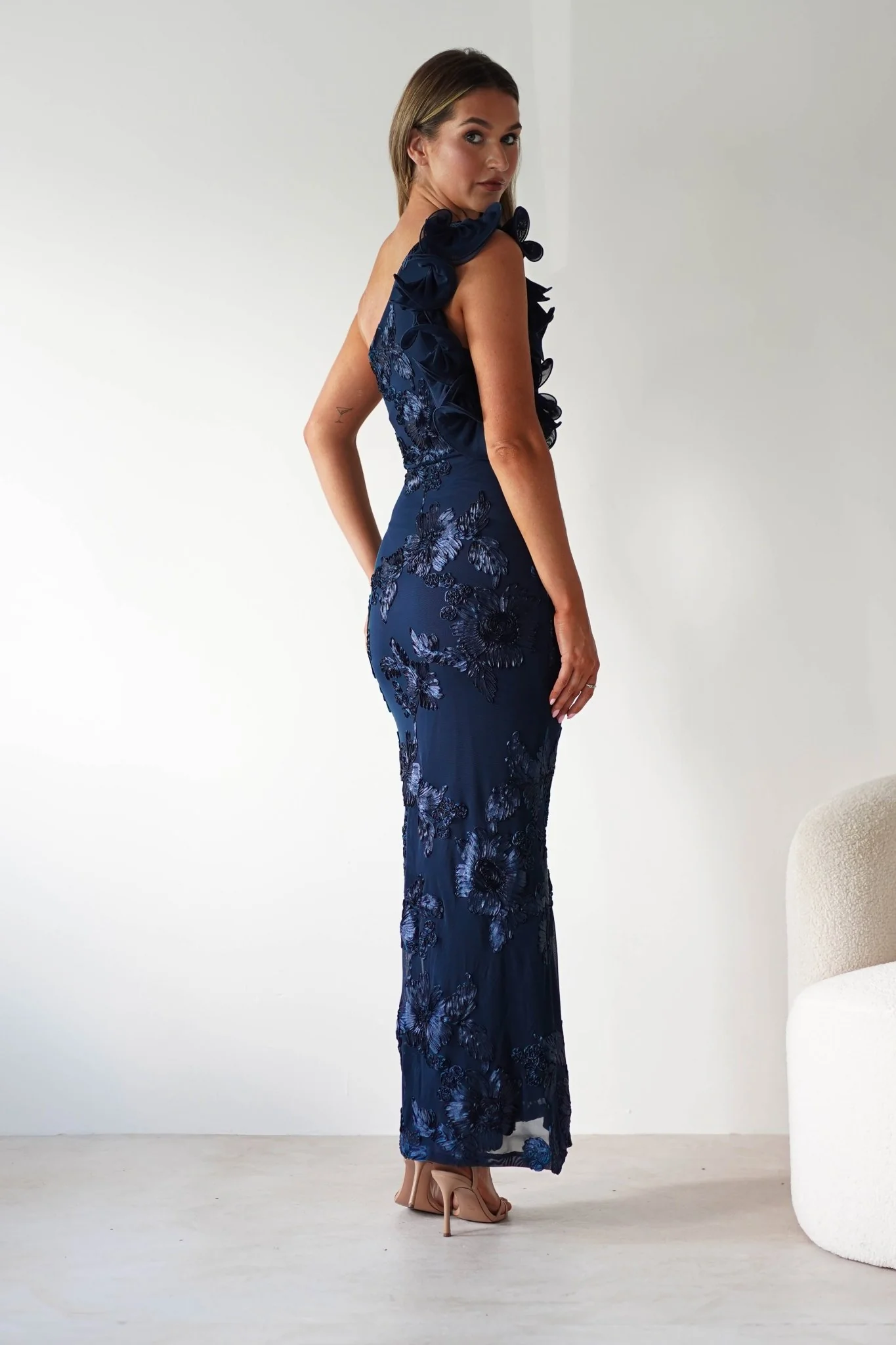 Siren Bodycon Maxi Dress | Navy Textured - Image 8