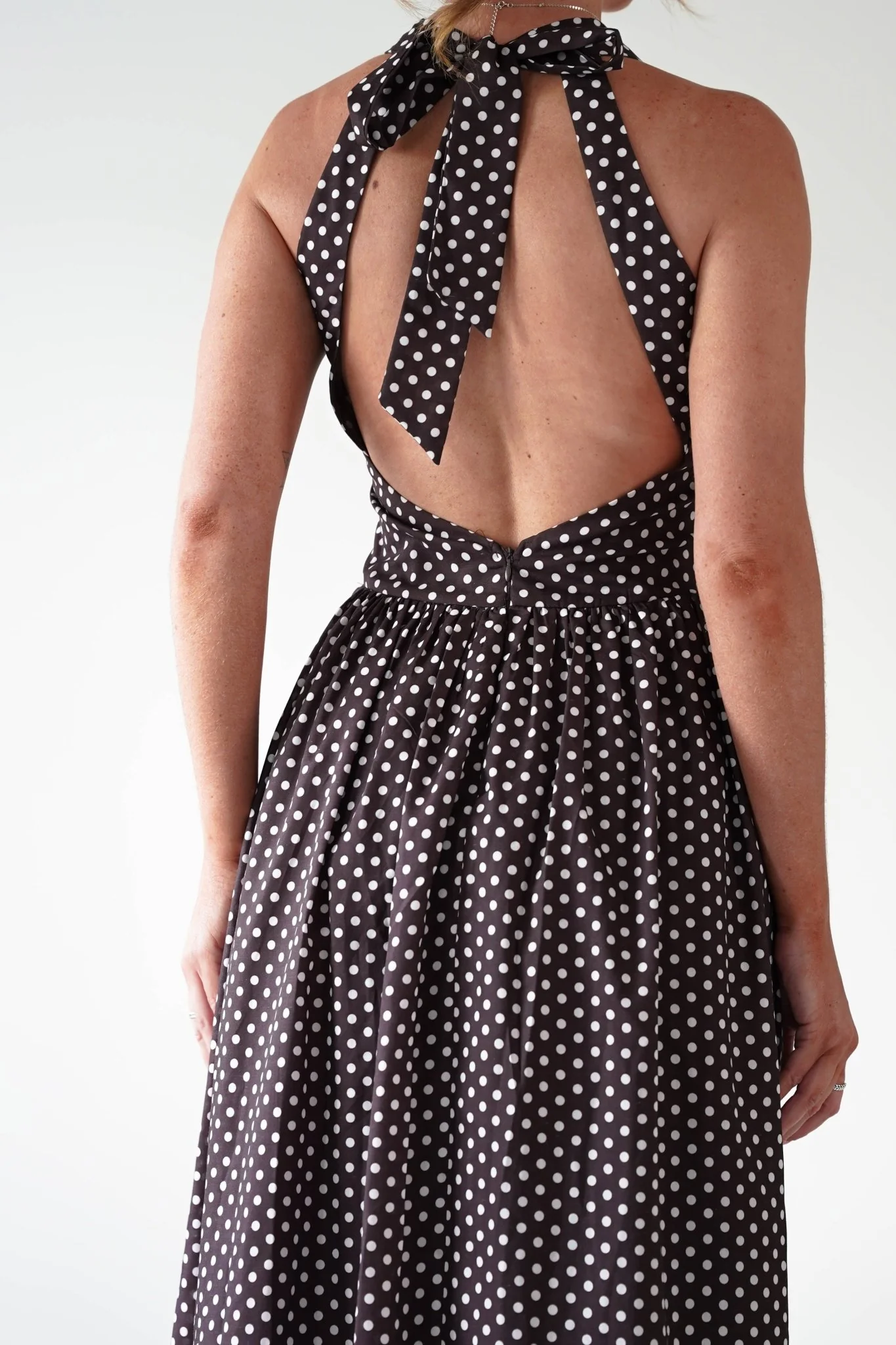 Sivana Polka Dot Skater Maxi Dress | Brown - Image 3