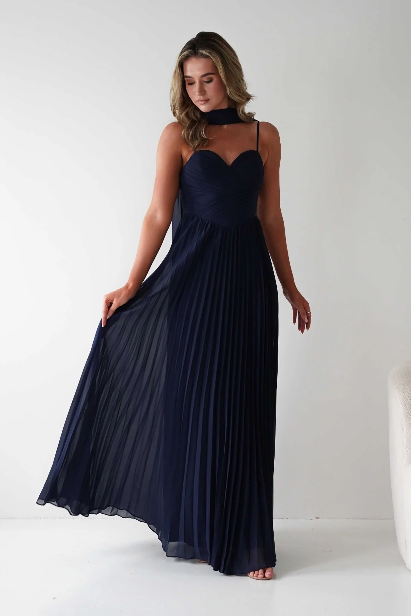 Sonia Pleated Scarf detail Maxi Dress | Navy - Image 2