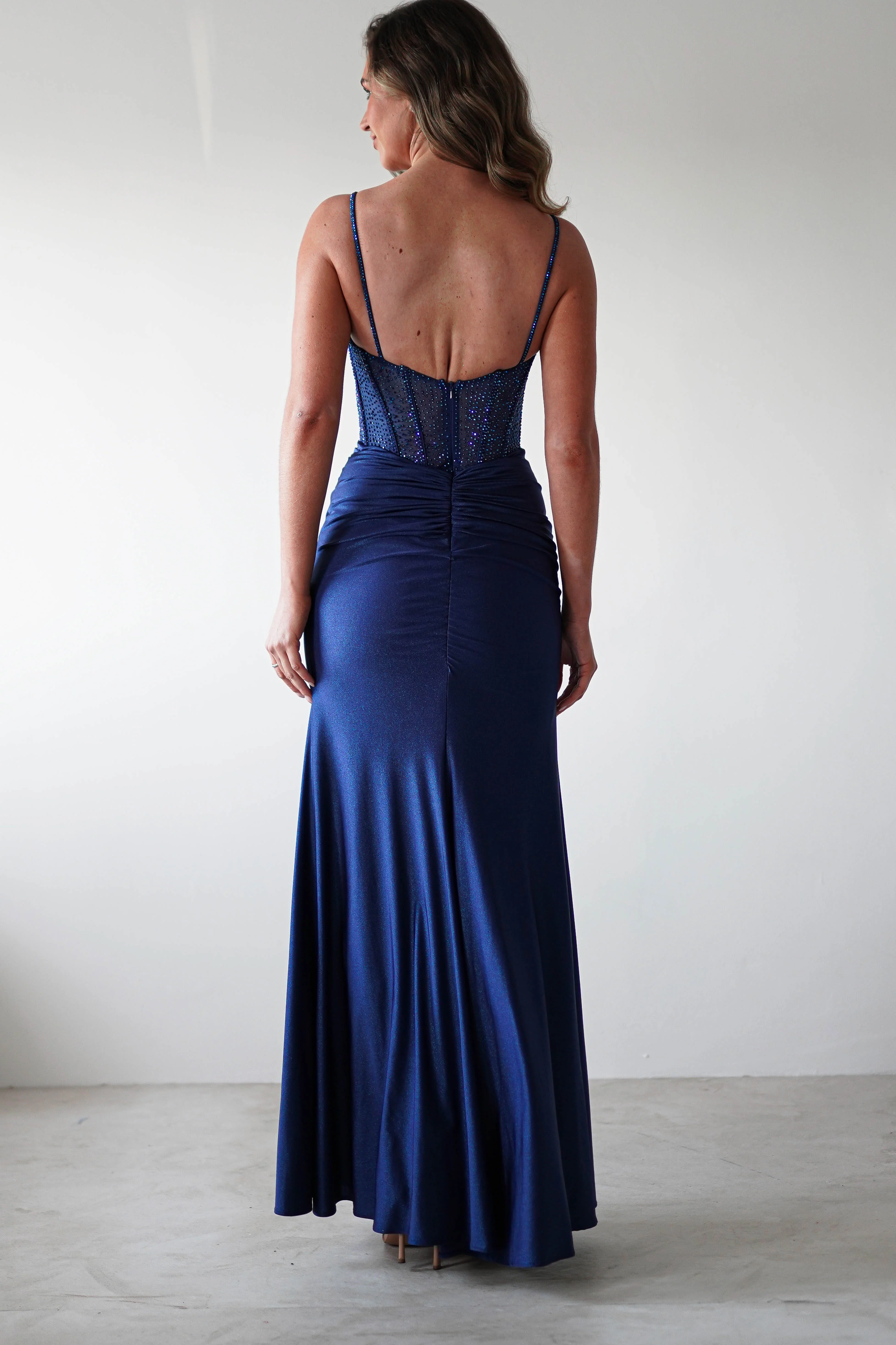 Stefani Rhinestone Bodice Gown | Navy - Image 4
