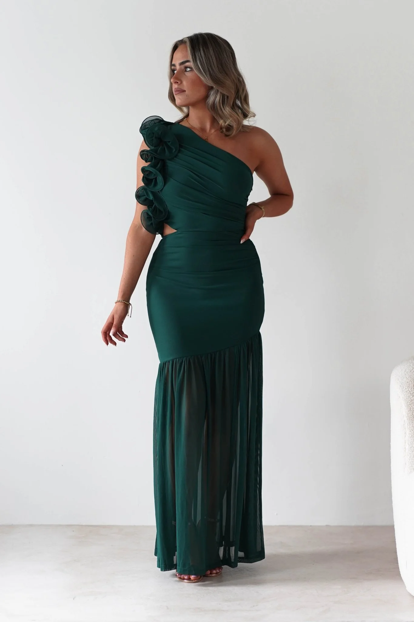 Stephanie Mesh Ruffle Maxi Dress | Forest Green - Image 4