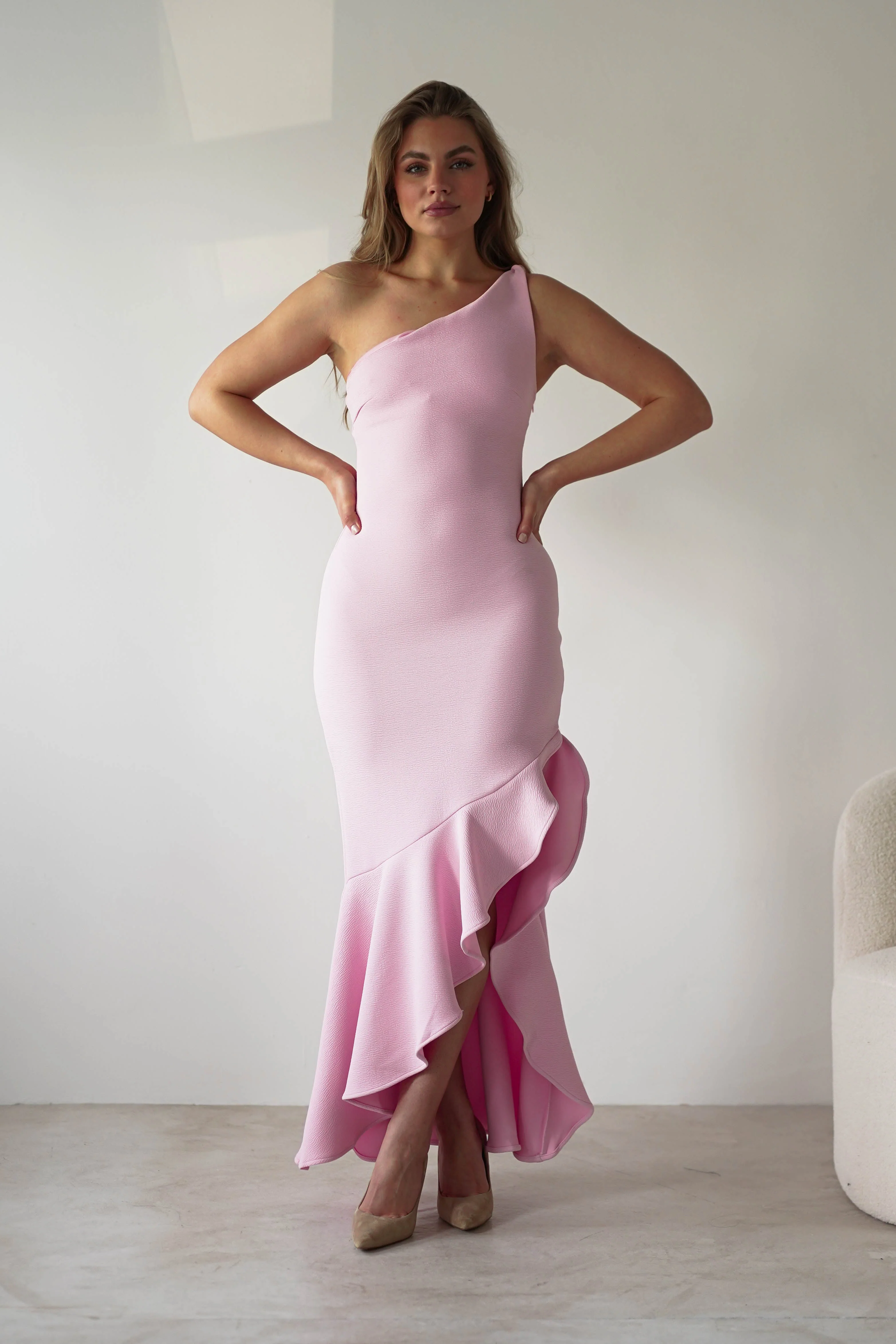 Tabitha Textured Bodycon Midaxi Dress | Pink - Image 2