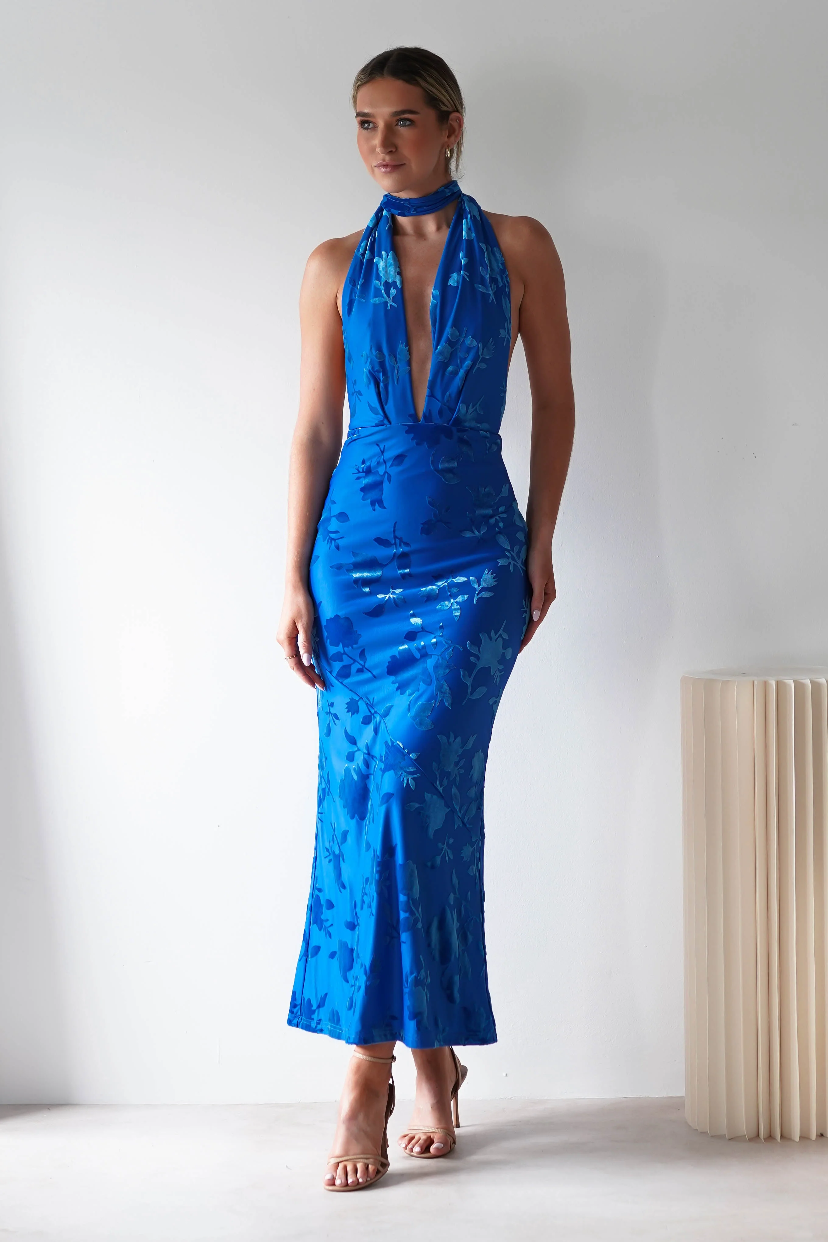 Tara Floral Jacquard Maxi Dress | Royal Blue - Image 5