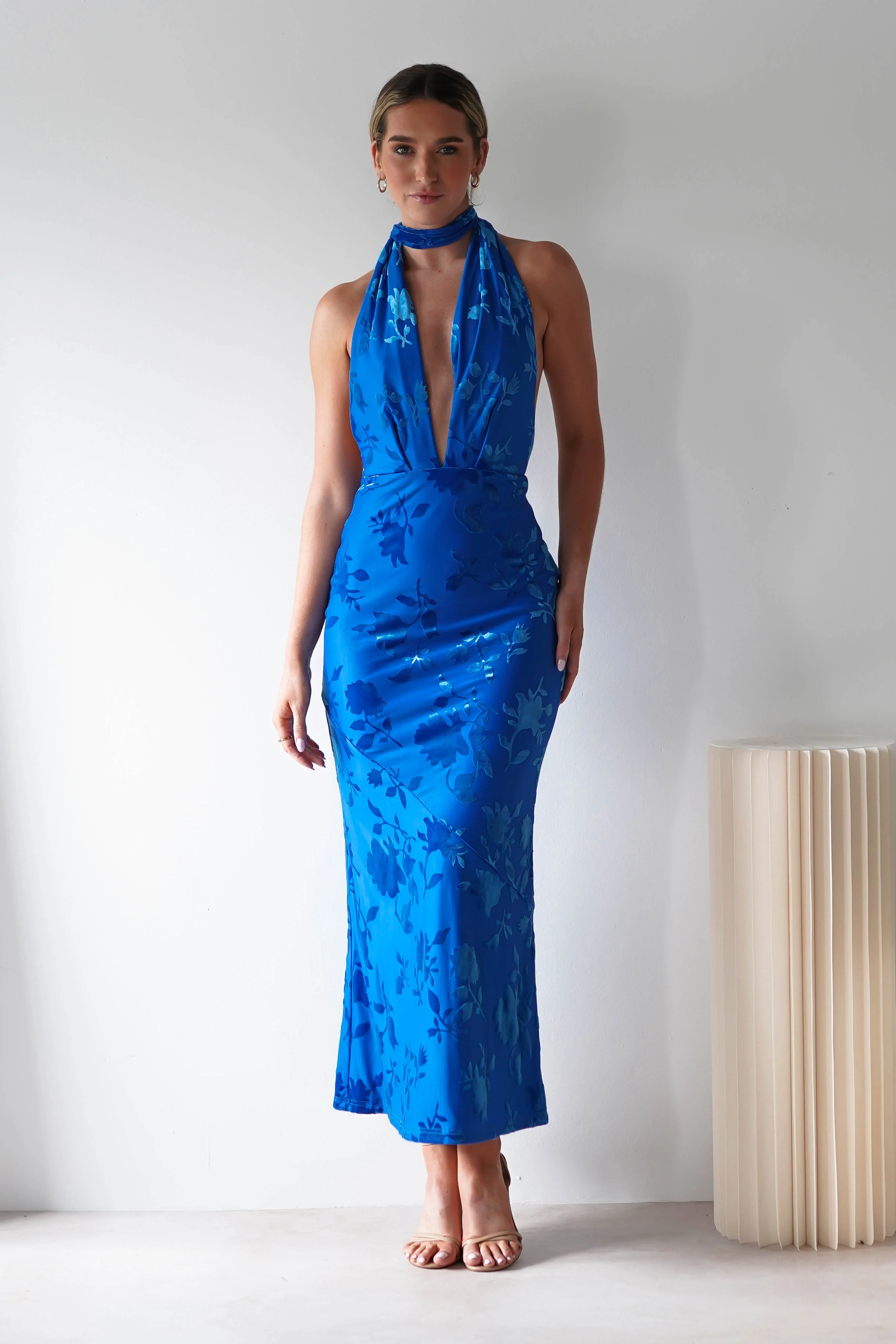 Tara Floral Jacquard Maxi Dress | Royal Blue - Image 6