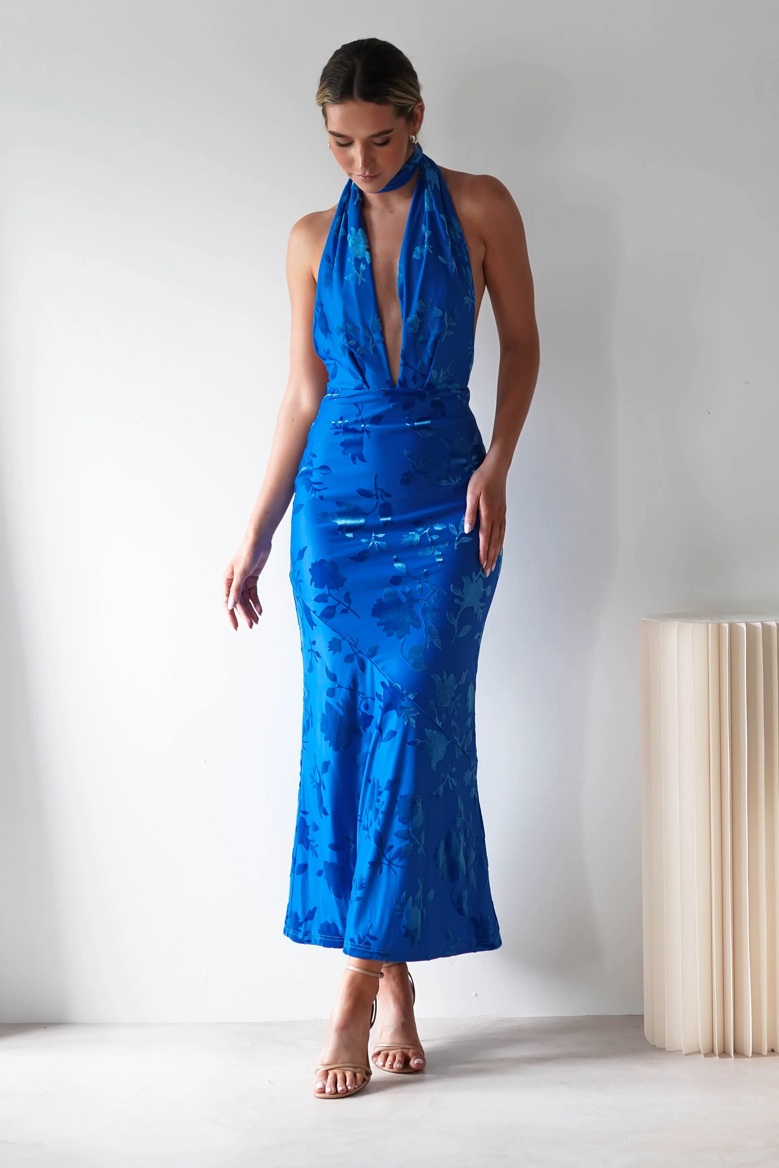 Tara Floral Jacquard Maxi Dress | Royal Blue - Image 8