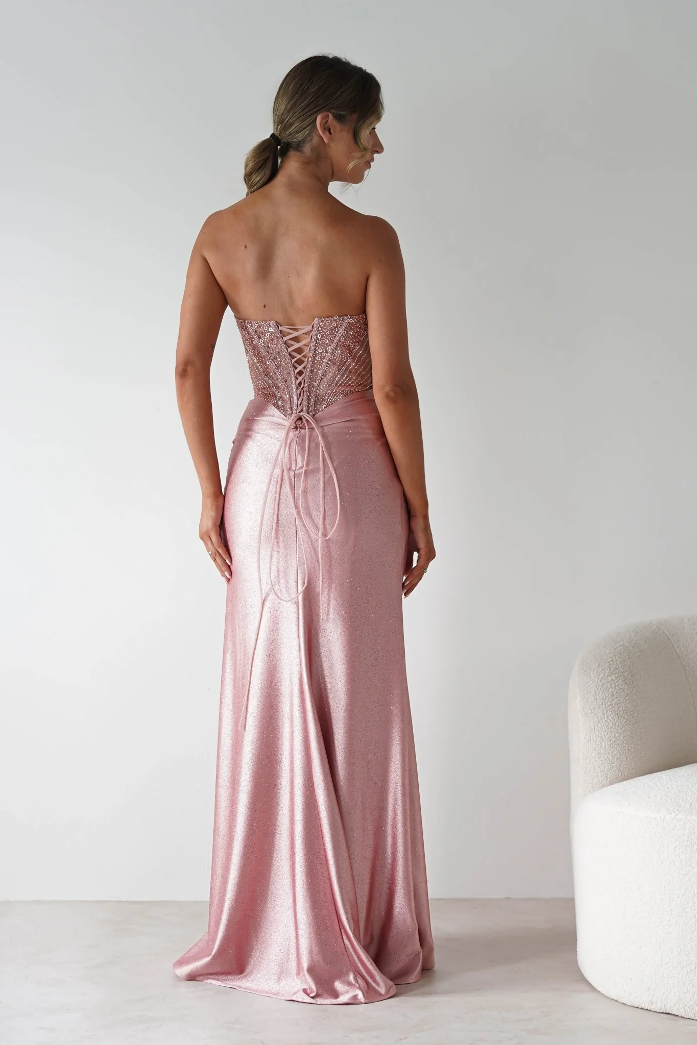 Tiarna Embellished Glitter Gown | Dusty Pink - Image 4