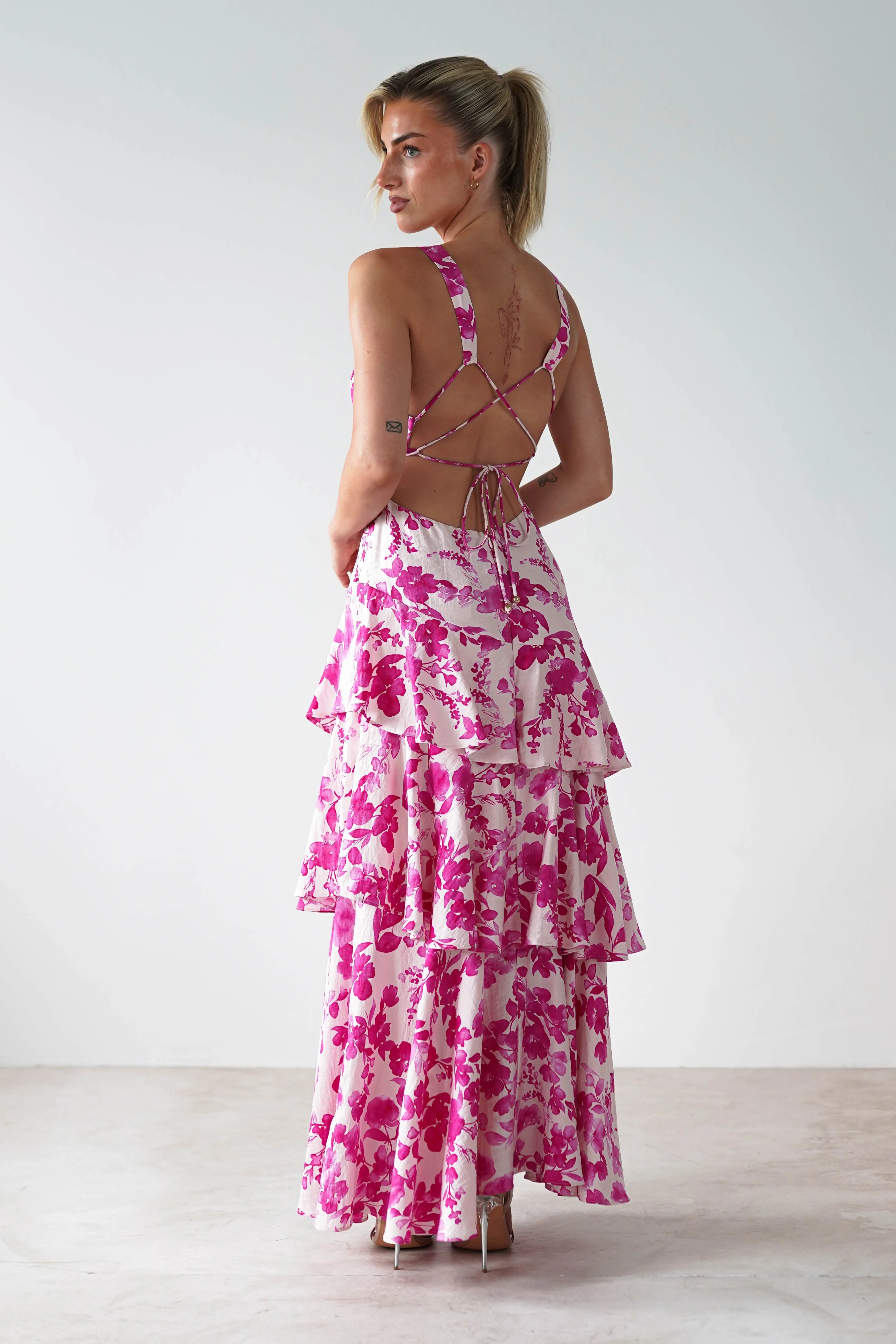Varana Floral Ruffle Maxi Dress | Pink - Image 2