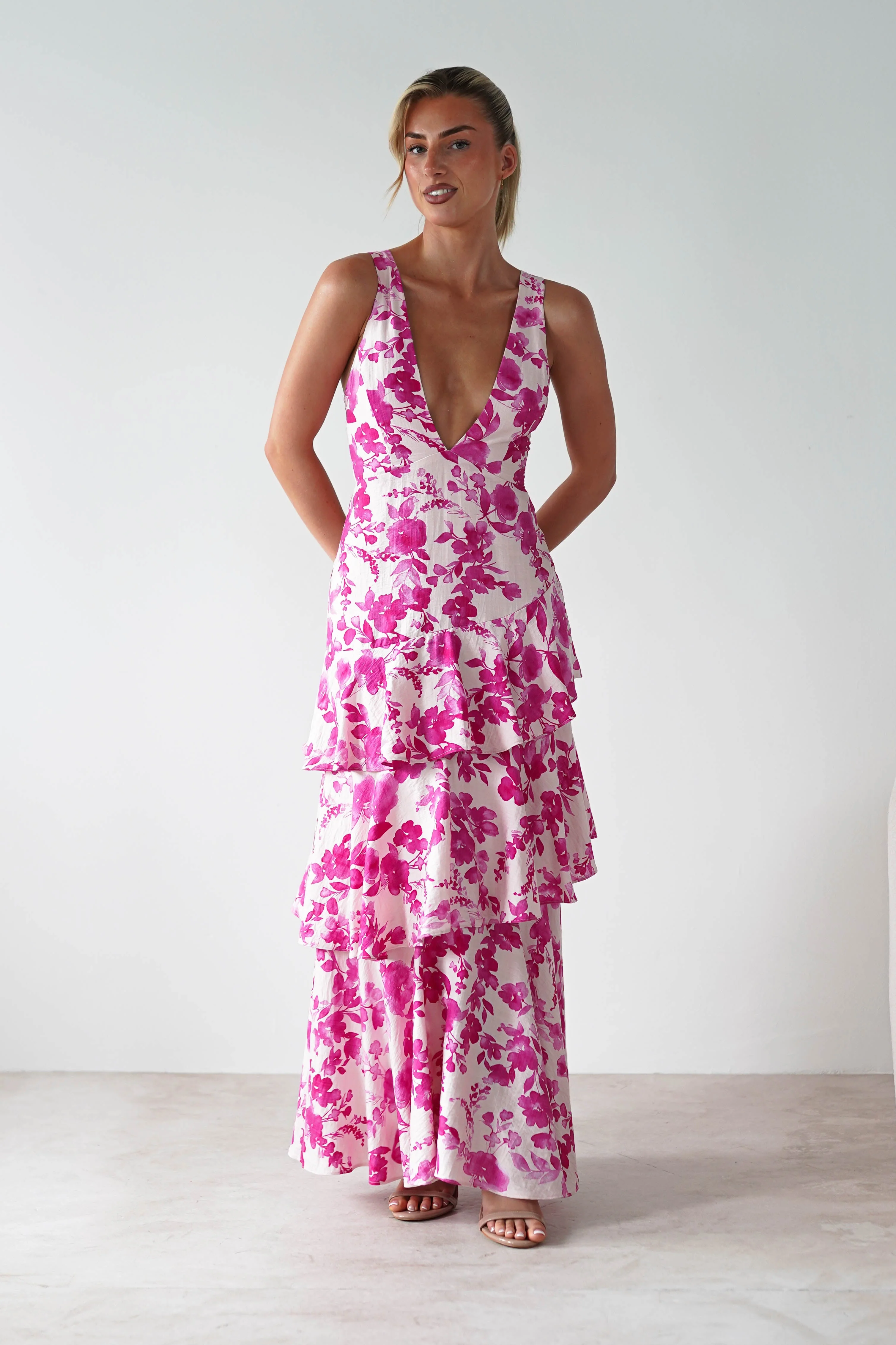 Varana Floral Ruffle Maxi Dress | Pink - Image 6