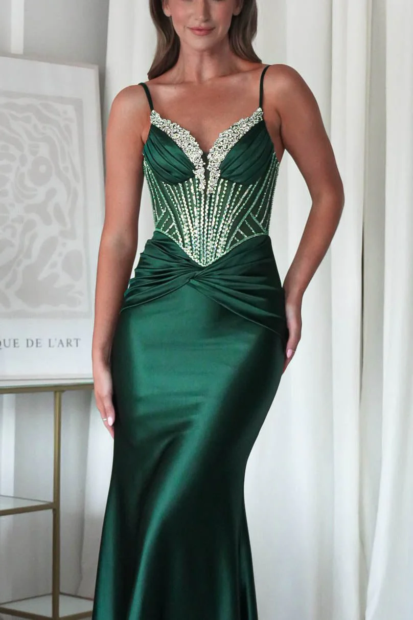 Vera Embellished Bodycon Gown | Emerald Green - Image 3