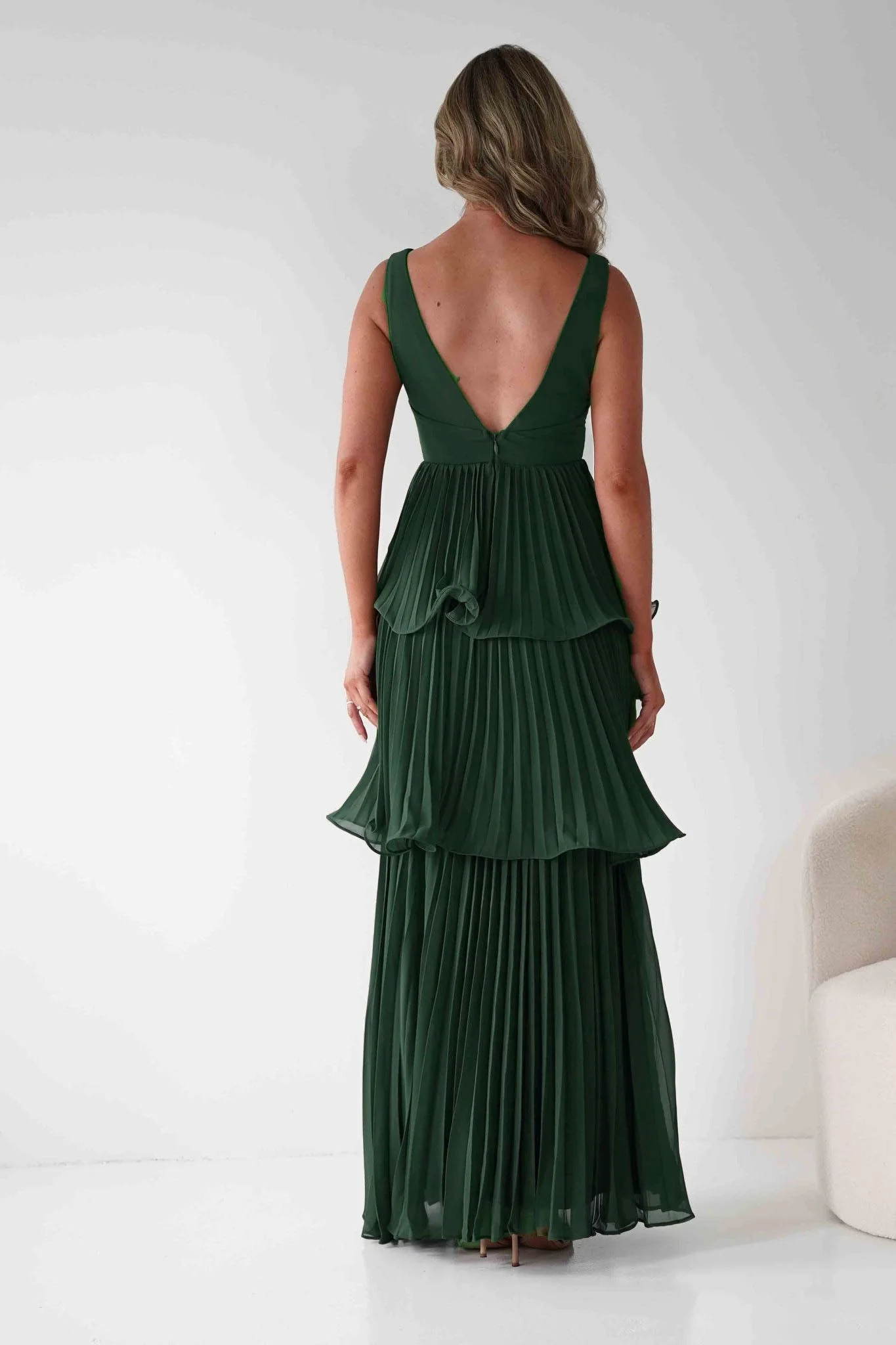 Vina Tiered Pleated Layered Maxi Dress | Forest Green - Image 2